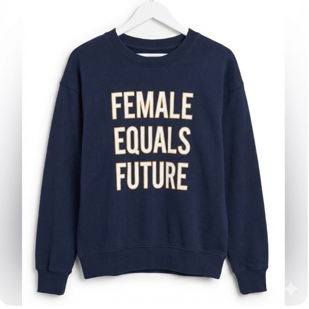 H&M Female Equals Future Navy Sweatshirt Medium Graphic Cotton Crewneck Size M